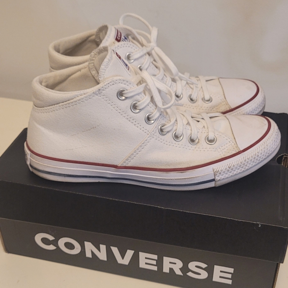Converse White Sneakers with Red Accents